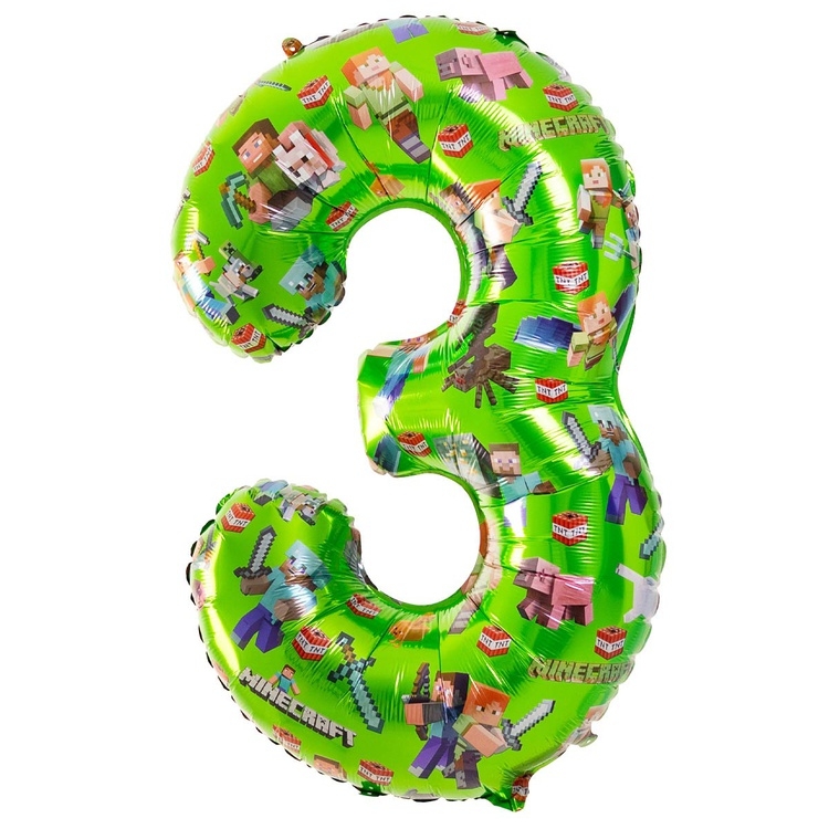 Шар Цифра "3" Пиксельные Человечки (в упаковке)  