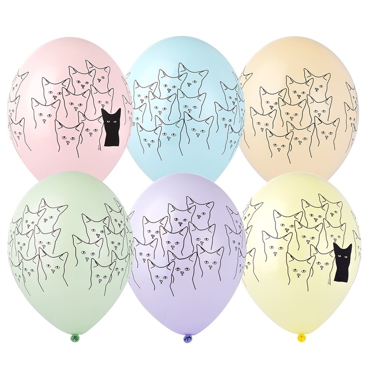 Шар Котики серьезные, Ассорти (шелк), Пастель 4 ст  